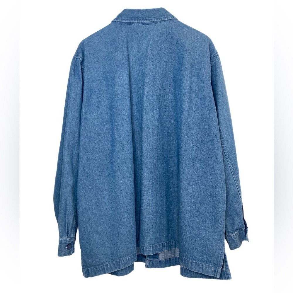 Denim & Co floral embroidery long sleeve denim shirt jacket shacket - Picture 2 of 5